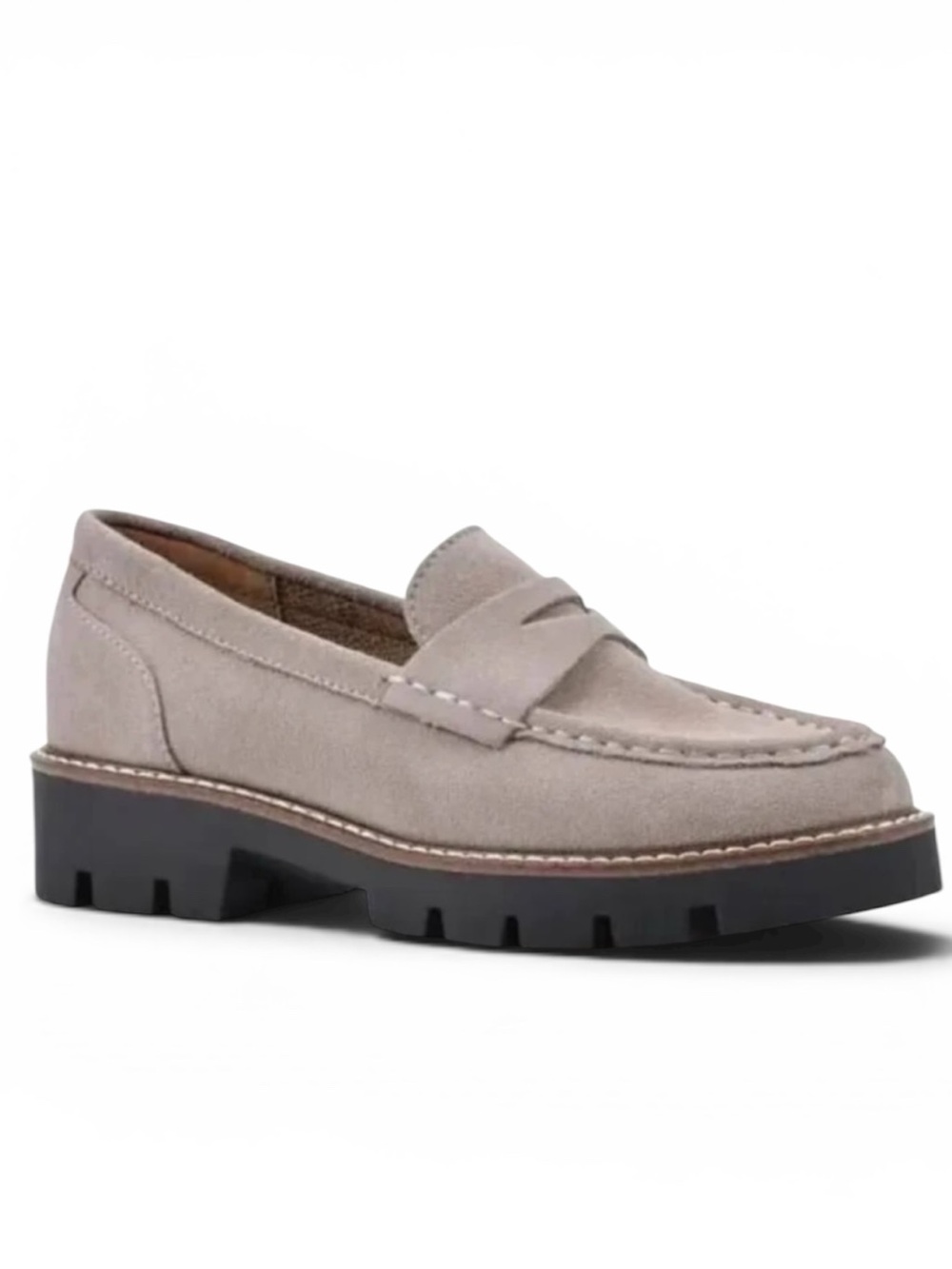 House of Harlow 1960 Gunner Suede Lug Sole Platform Penny Loafers Light Taupe